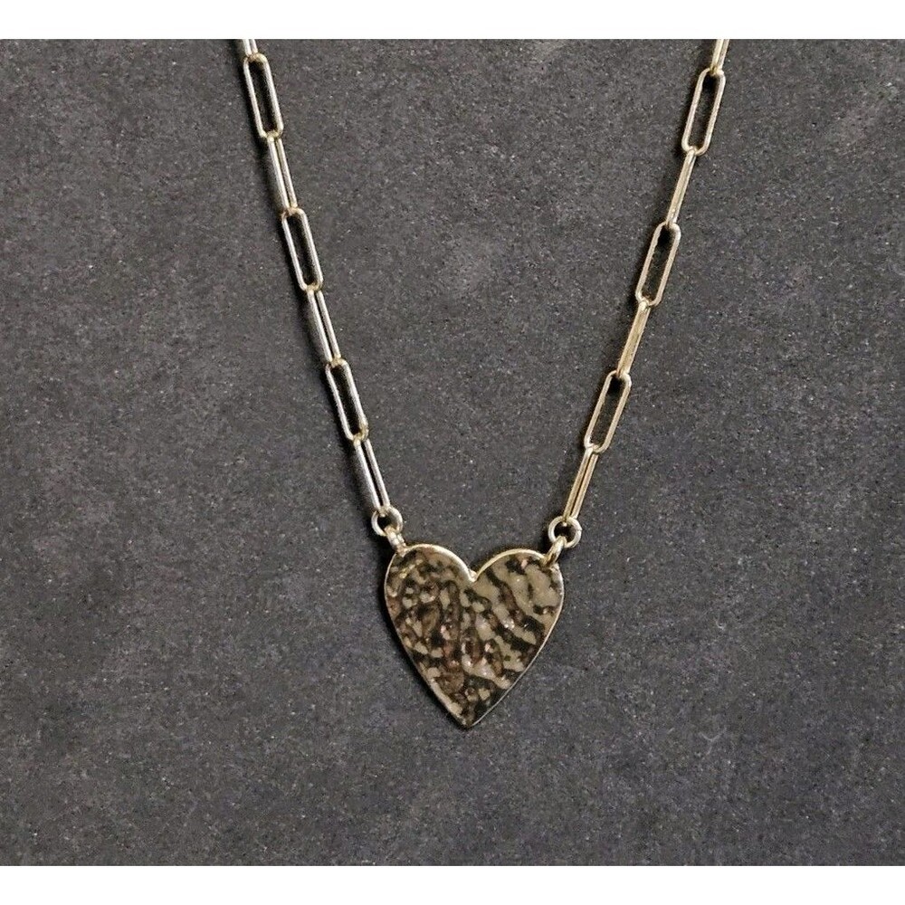 Panacea Hammered Heart and paperclip chain necklace Gold
